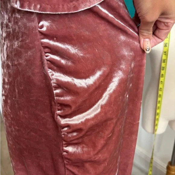 Custom Maternity Elegant Pink Velvet Velour Off-Shoulder Midi Dress Shower - Picture 7 of 10